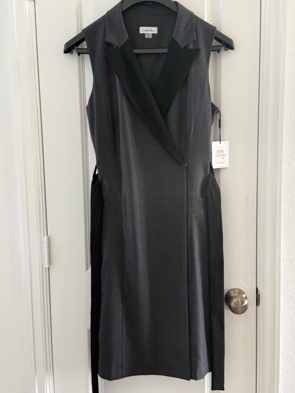 Calvin Klein Womens Sleeveless Charcoal Gray Blazer Dress Size 12 With Tags